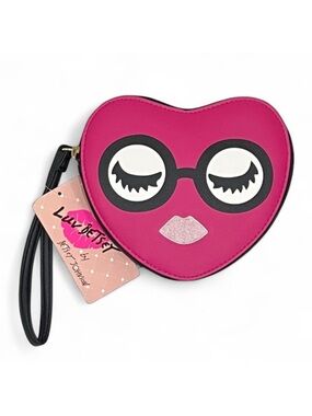 Betsey Johnson NWT Pink Heart with Glasses Luv Betsey Wristlet